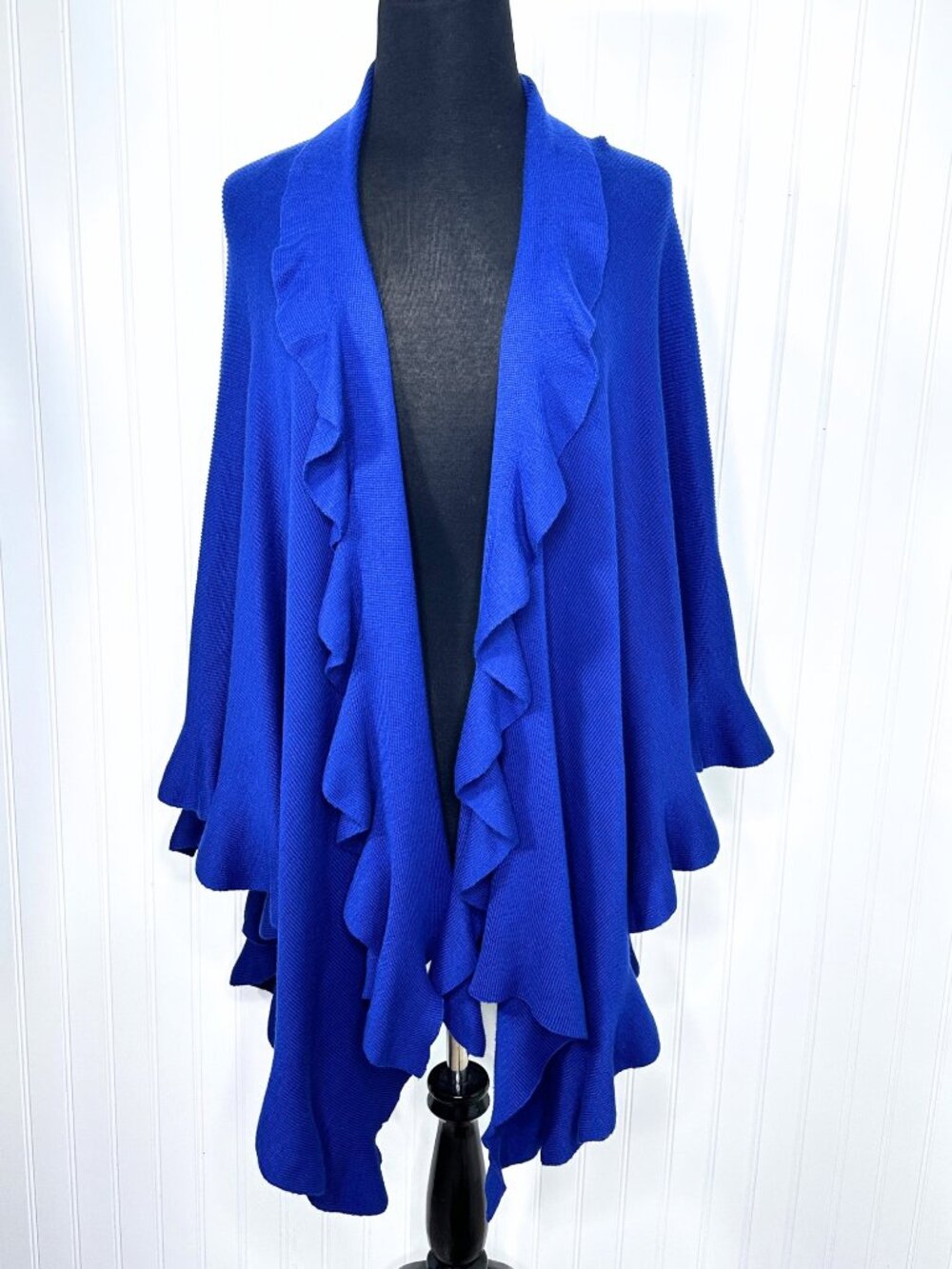 Coldwater Creek Royal Blue Ruffle Cardigan Sweaters Open Front Poncho Wrap